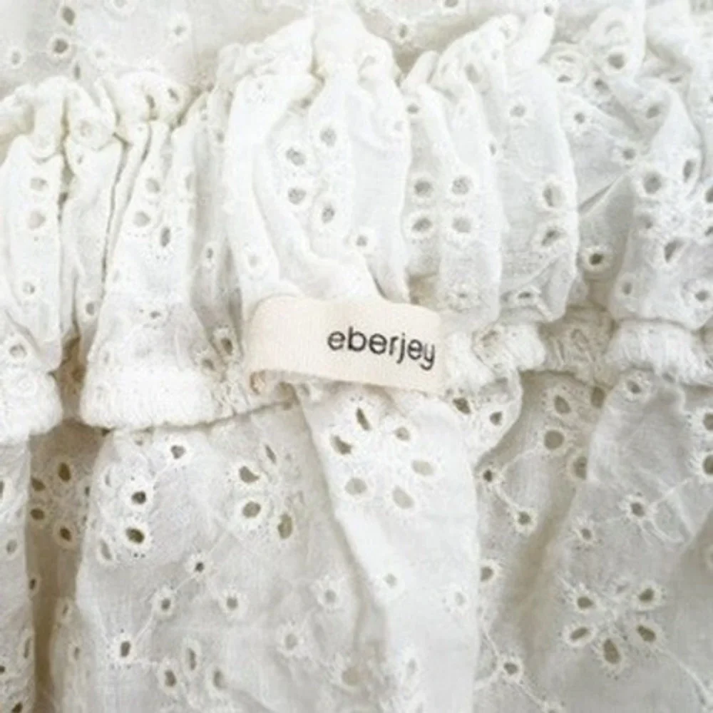 Eberjey White Eyelet Lace Mini Skirt Tiered Ruffle Cotton Elastic Waist Womens - Picture 4 of 4